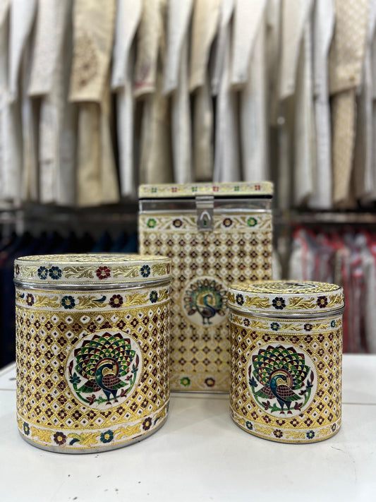 Peacock Design Storage Boxes For Marriage Ceremony (Set of 3)
